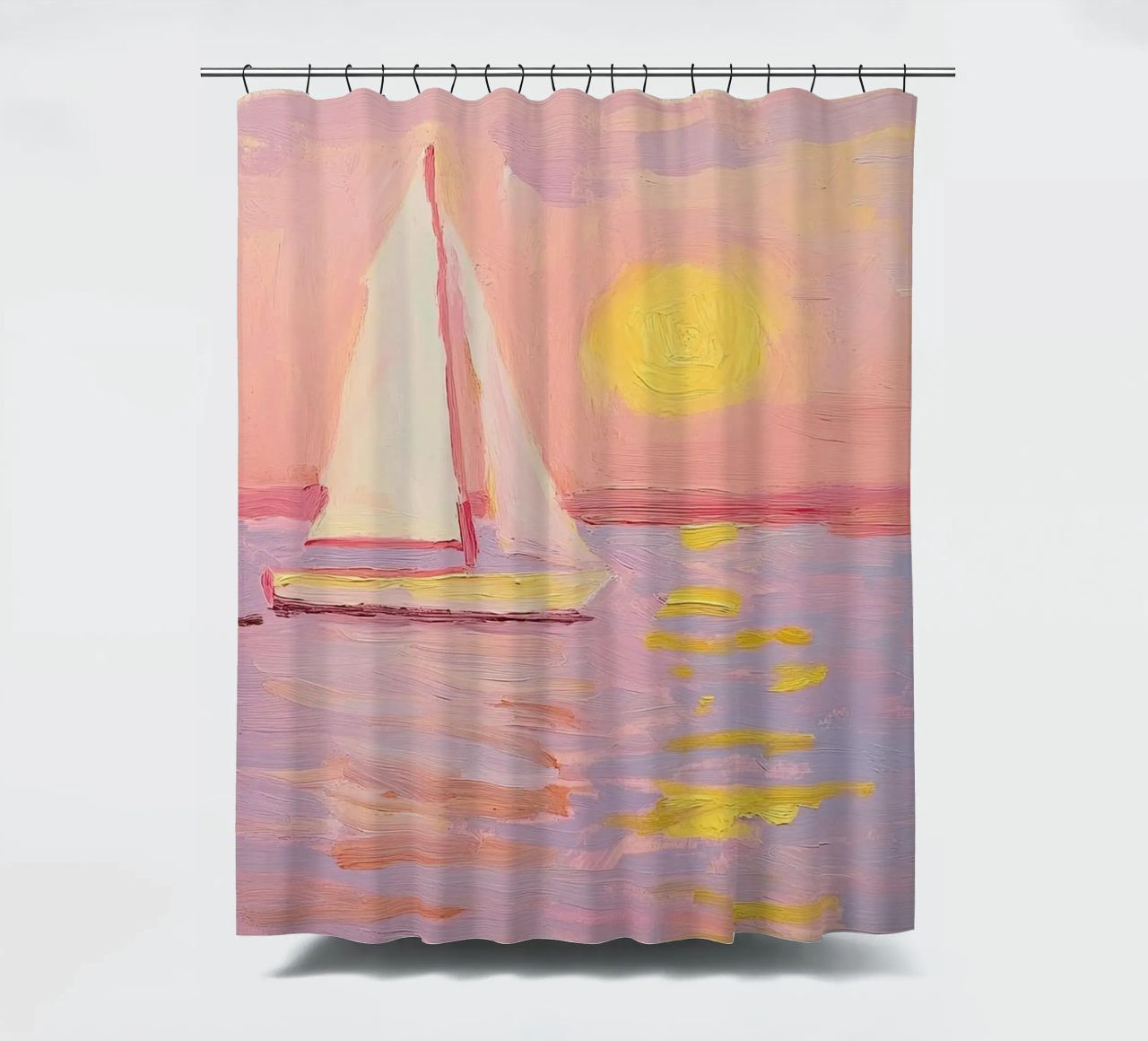 zeilboot zee oceaan boot zeilen pastel zonsondergang douchegordijn van Euphoria Theresa