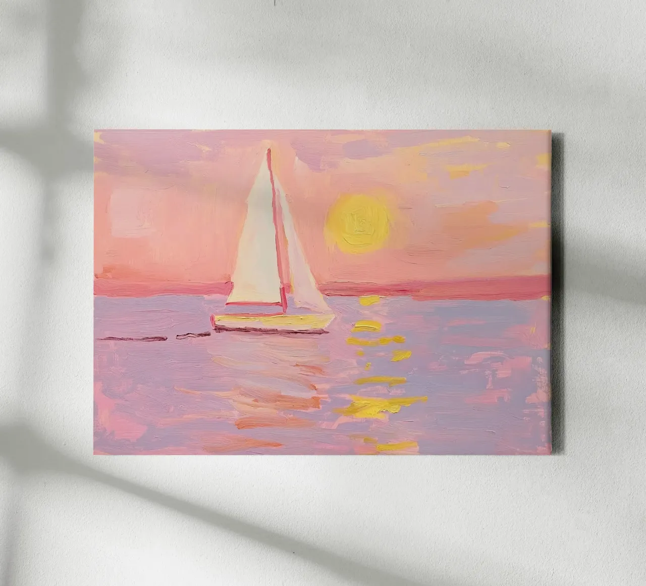 zeilboot zee oceaan boot zeilen pastel zonsondergang canvas met Baklijst van Euphoria Theresa