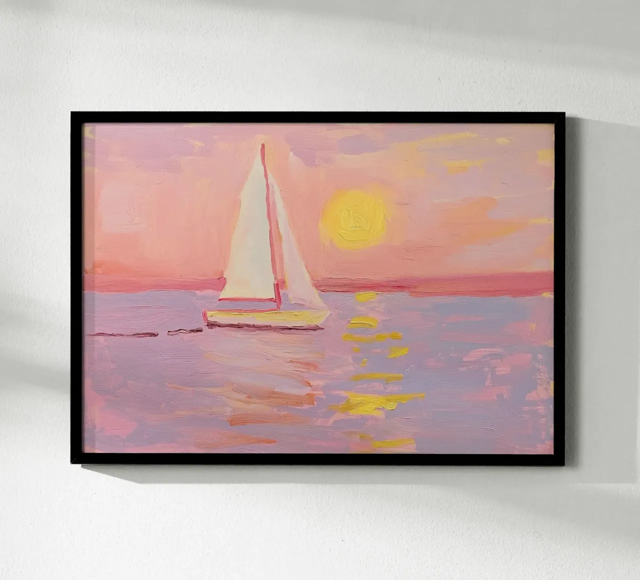 Segelboot Meer Ozean Boot Segeln Pastell Sonnenuntergang Poster von Euphoria Theresa