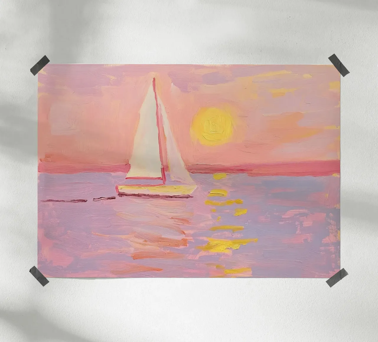 Segelboot Meer Ozean Boot Segeln Pastell Sonnenuntergang Poster von Euphoria Theresa