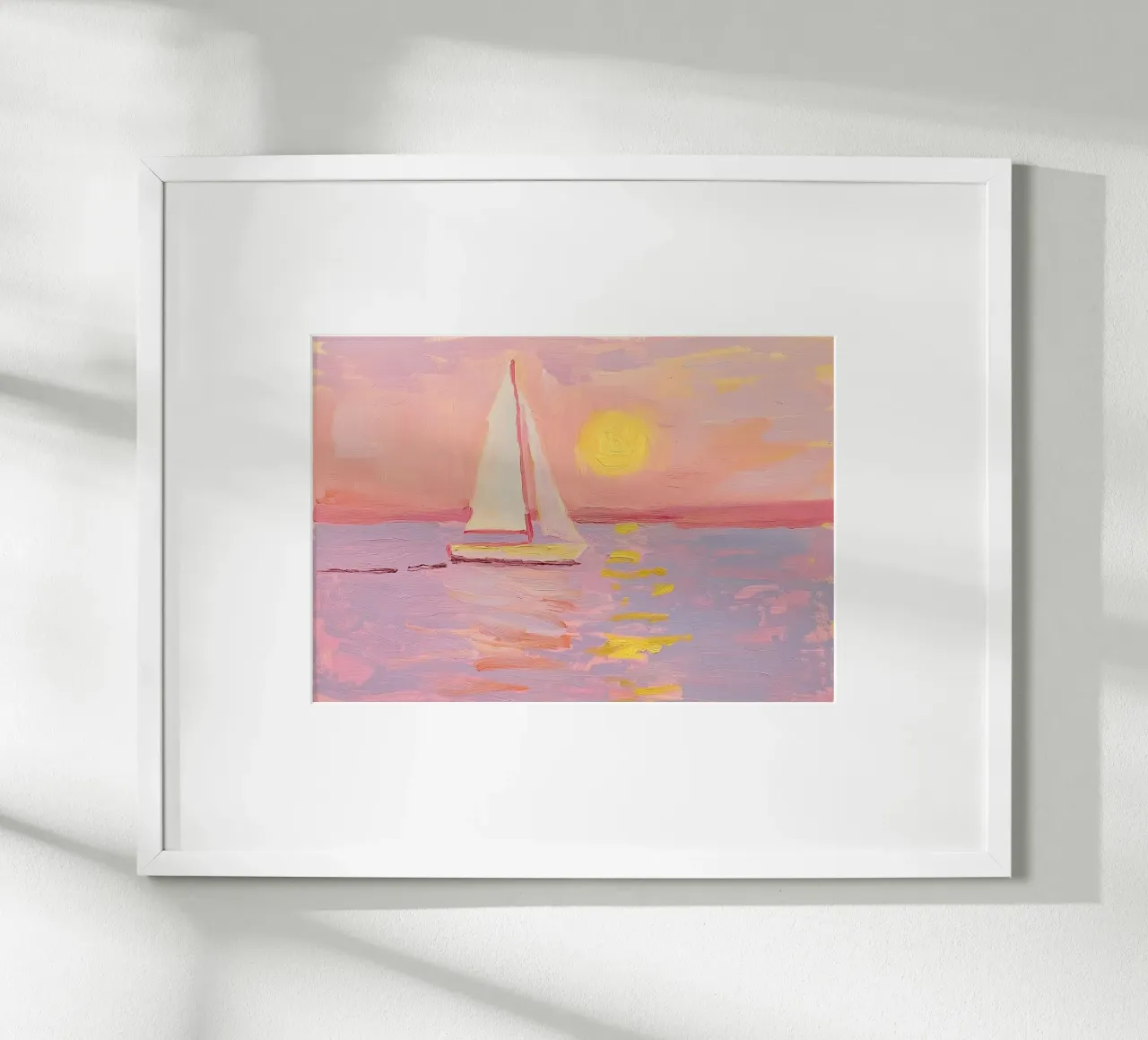 Segelboot Meer Ozean Boot Segeln Pastell Sonnenuntergang Poster von Euphoria Theresa
