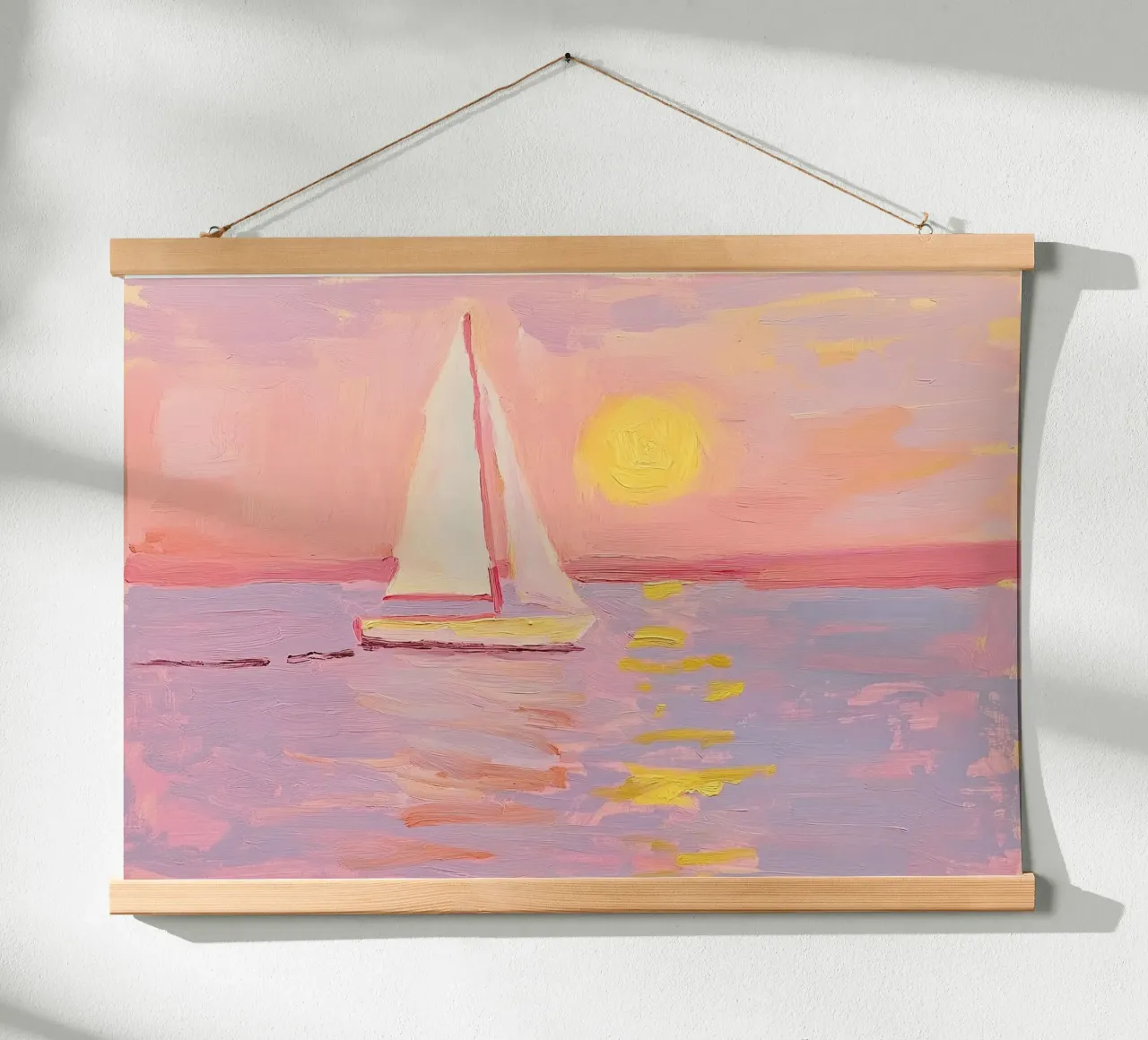 Segelboot Meer Ozean Boot Segeln Pastell Sonnenuntergang Poster von Euphoria Theresa