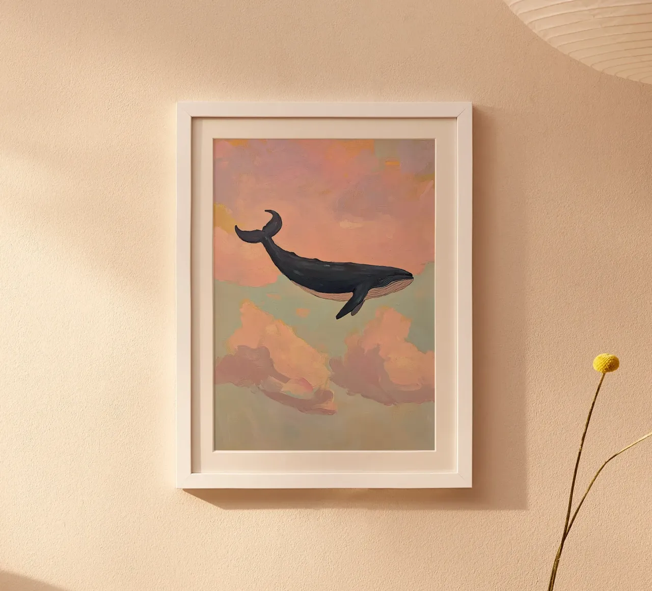 Balena Nuvole Preppy Rosa poster con telaio in plastica da Euphoria Theresa
