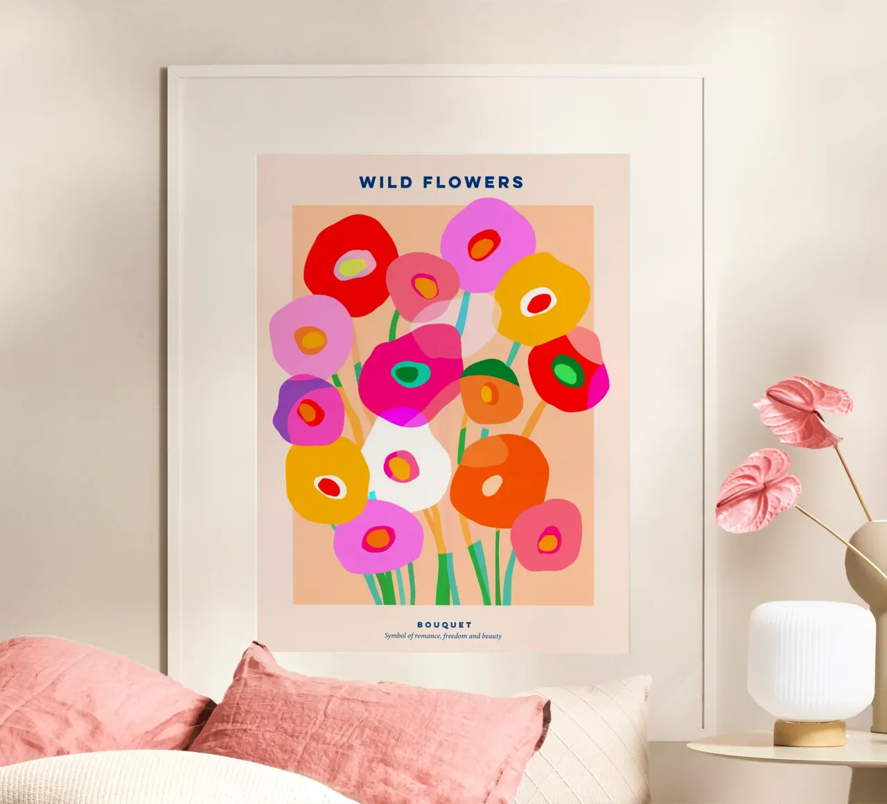BOLD & WILD POPPIES BOUQUET POSTER - Rosa pesca tonale poster con telaio in alluminio da Dominique Vari