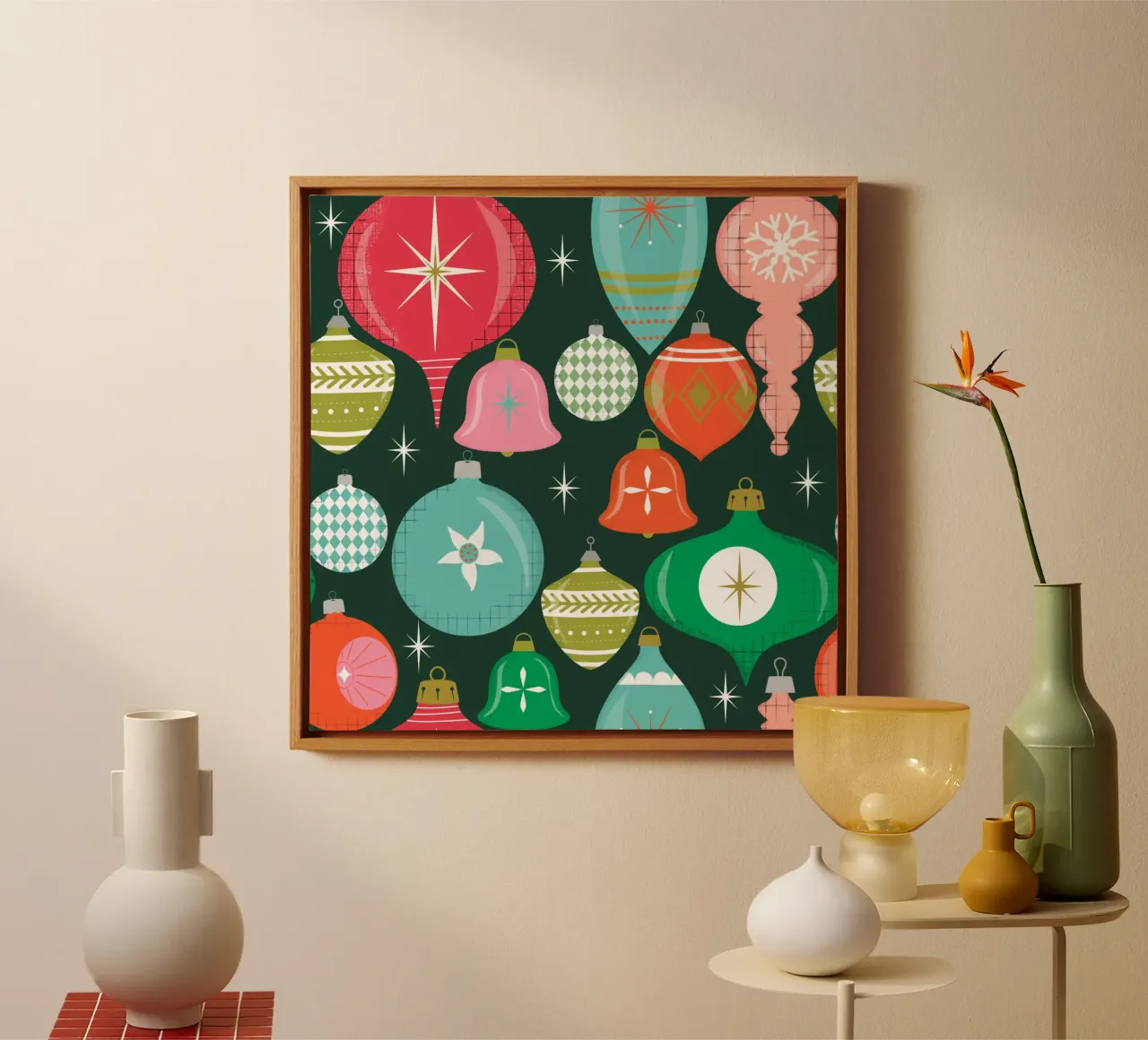 Adornos navideños retro lienzo con Marco flotante de susanacosta