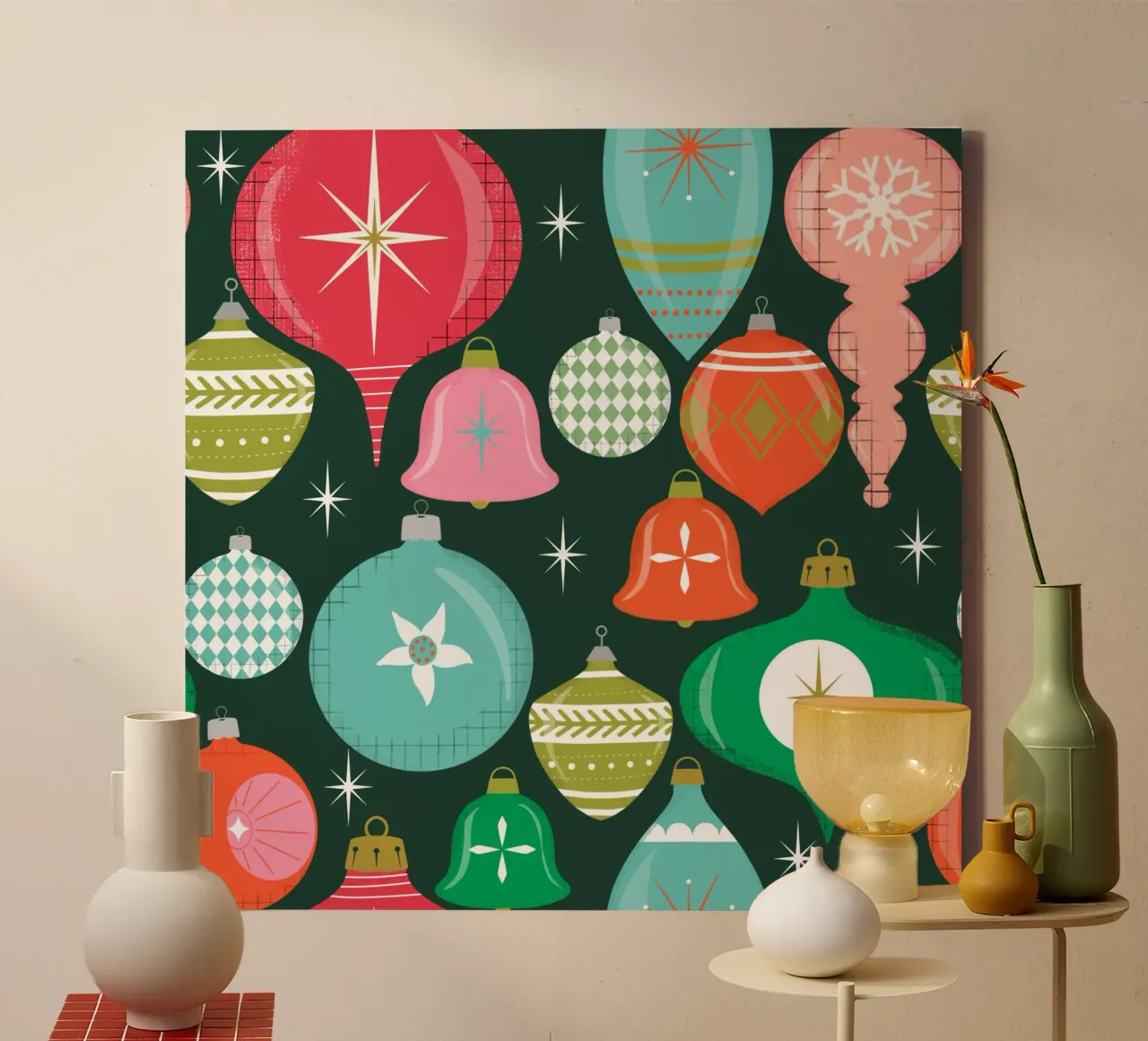 Adornos navideños retro lienzo con Marco flotante de susanacosta