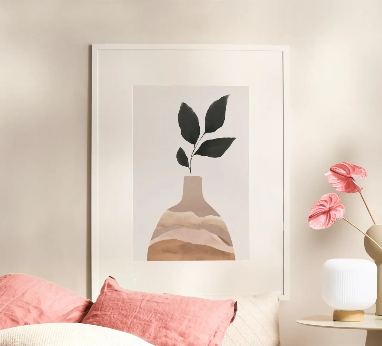 Minimalistische Vase mit Blättern Kunst Hahnemühle von Melloi Art Print