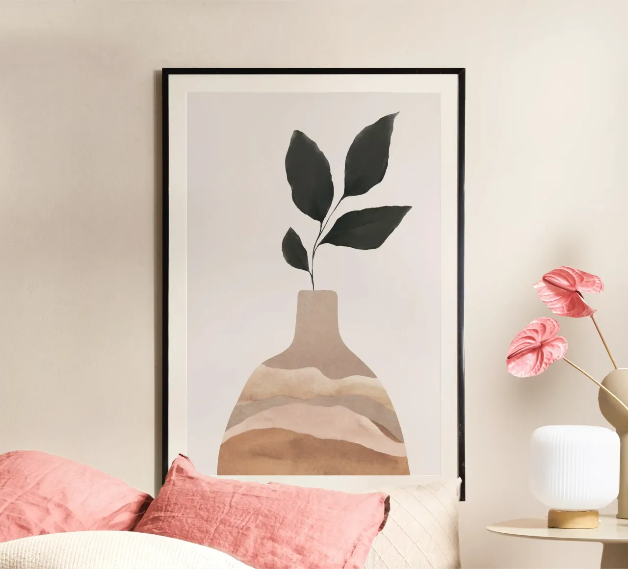 Minimalistische Vase mit Blättern Kunst Hahnemühle von Melloi Art Print
