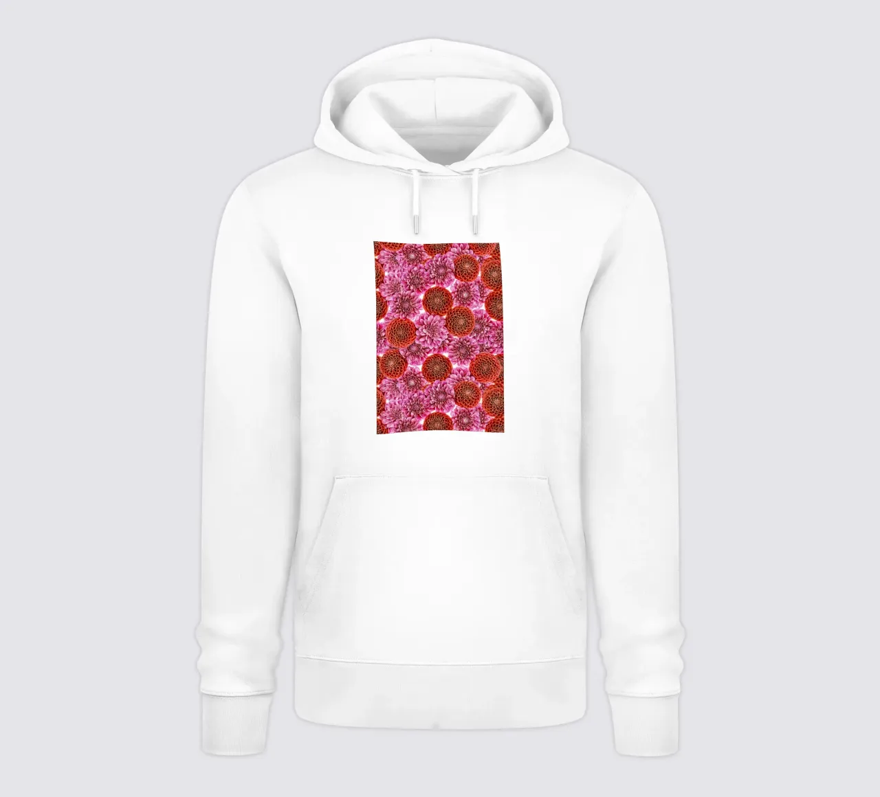 Un arazzo floreale di dalie rosse e viola regali. felpa con cappuccio da Curious Collections by Marielle Leenders