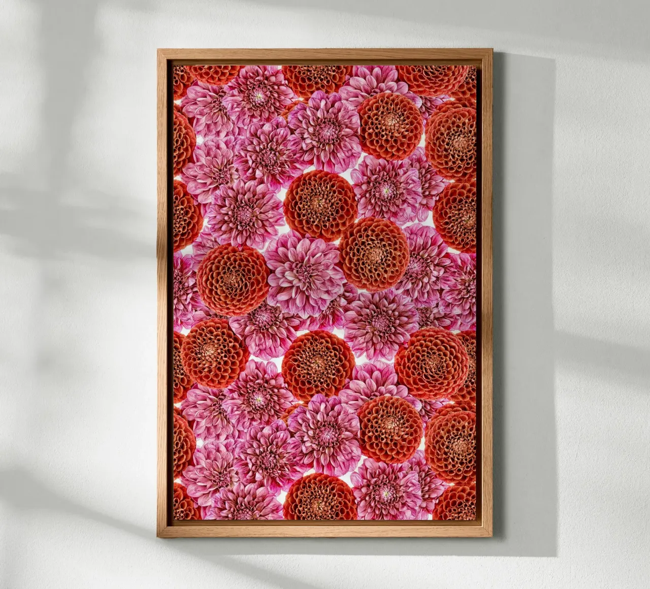 A floral tapestry of bold red and regal purple dahlias. canvas by Curious Collections by Marielle Leenders