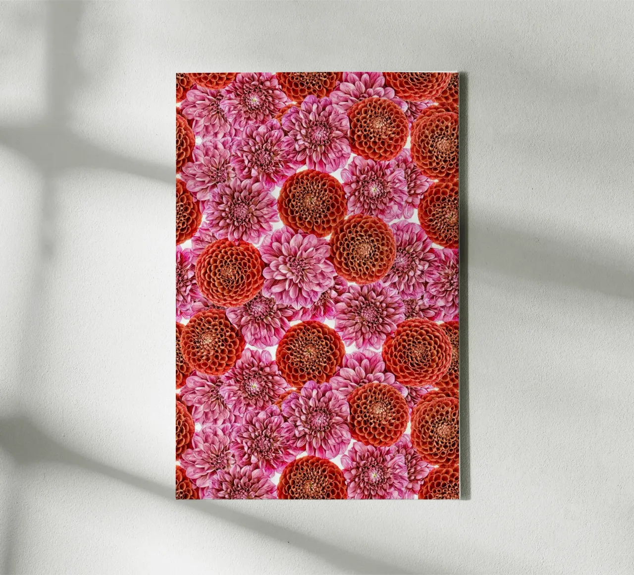 A floral tapestry of bold red and regal purple dahlias. canvas by Curious Collections by Marielle Leenders