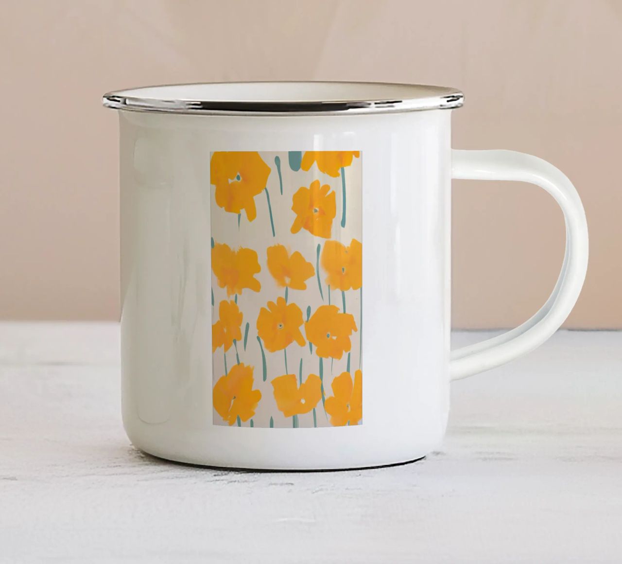 Motivo floreale giallo tazza in smalto da Melloi Art Print