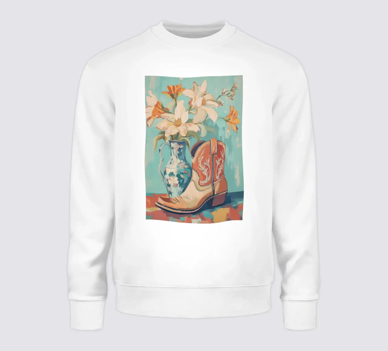 Florero floral y bota vaquera sudadera de Melloi Art Print