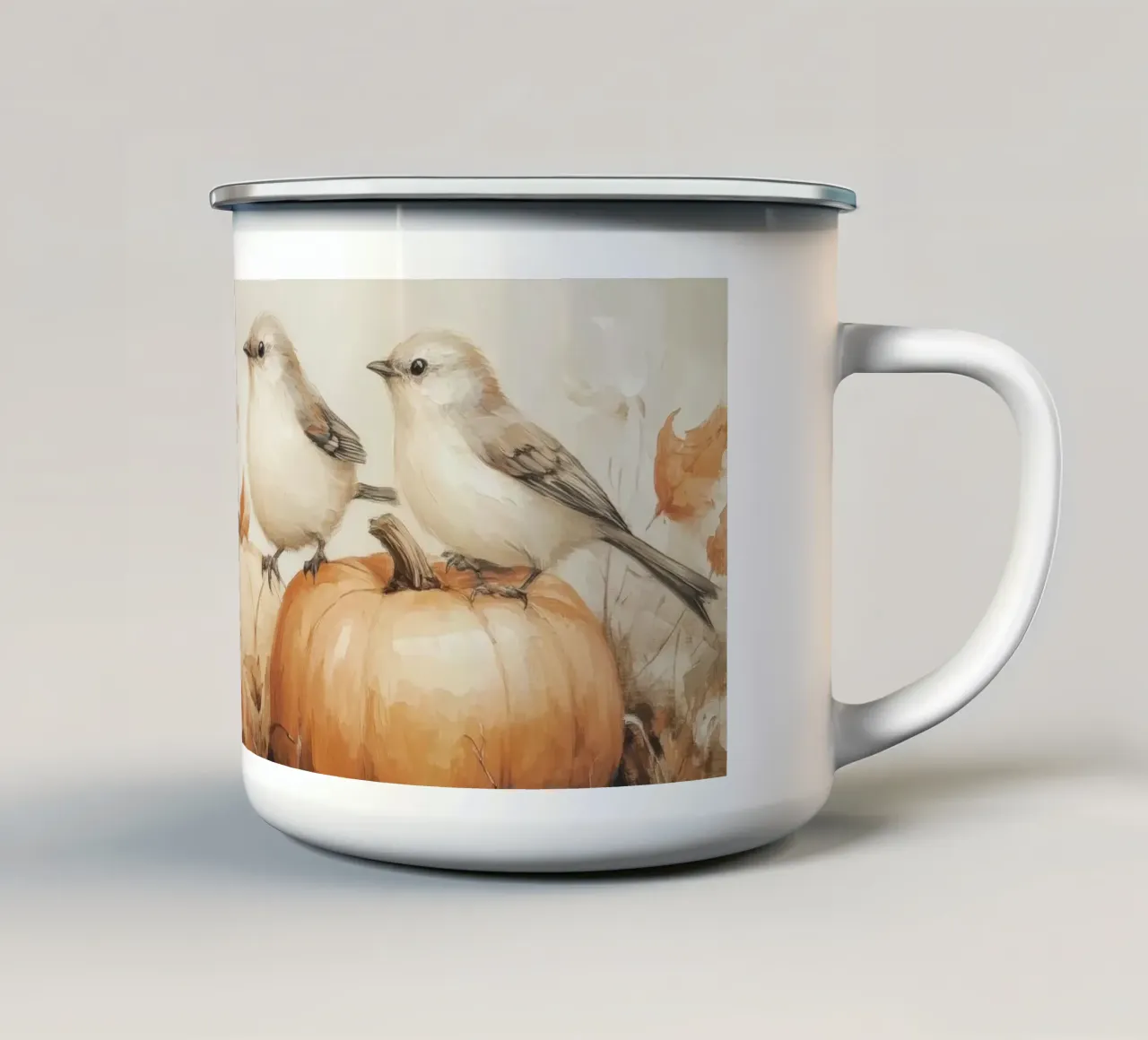 Arte delle zucche e degli uccelli tazza in smalto da Melloi Art Print