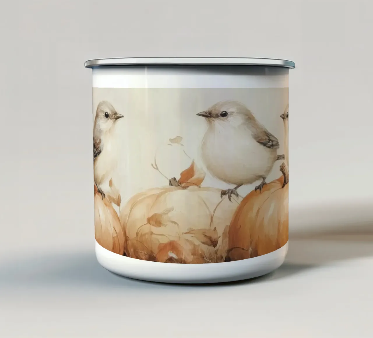 Arte delle zucche e degli uccelli tazza in smalto da Melloi Art Print