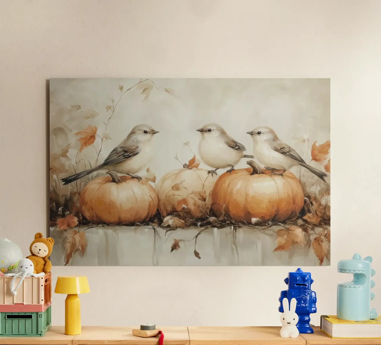 Arte delle zucche e degli uccelli alluminio dibond da Melloi Art Print