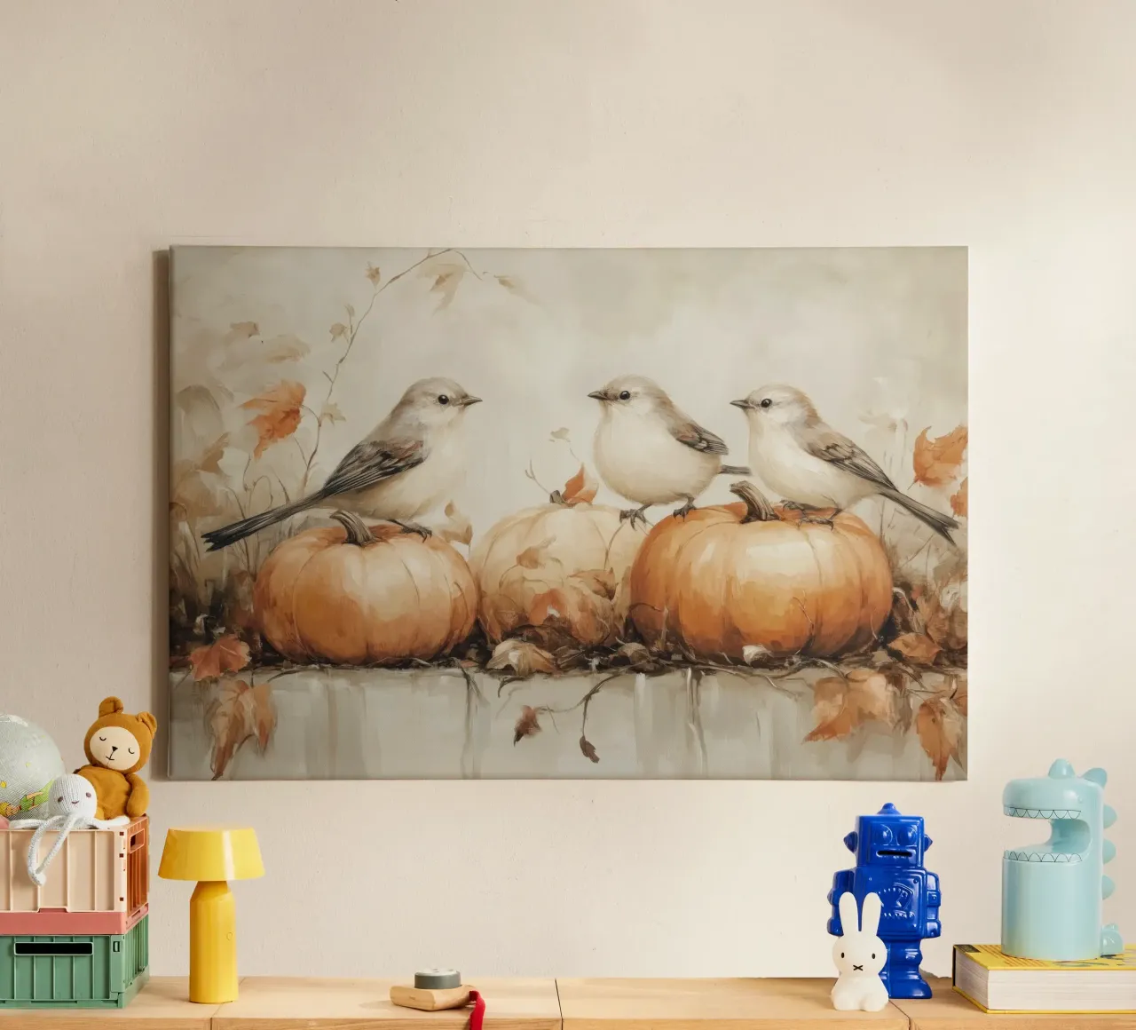 Pompoenen en vogels kunst canvas met Baklijst van Melloi Art Print