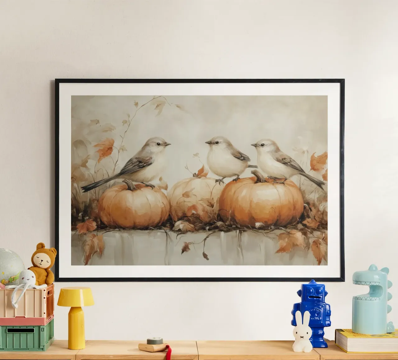 Arte delle zucche e degli uccelli carta hahnemühle da Melloi Art Print