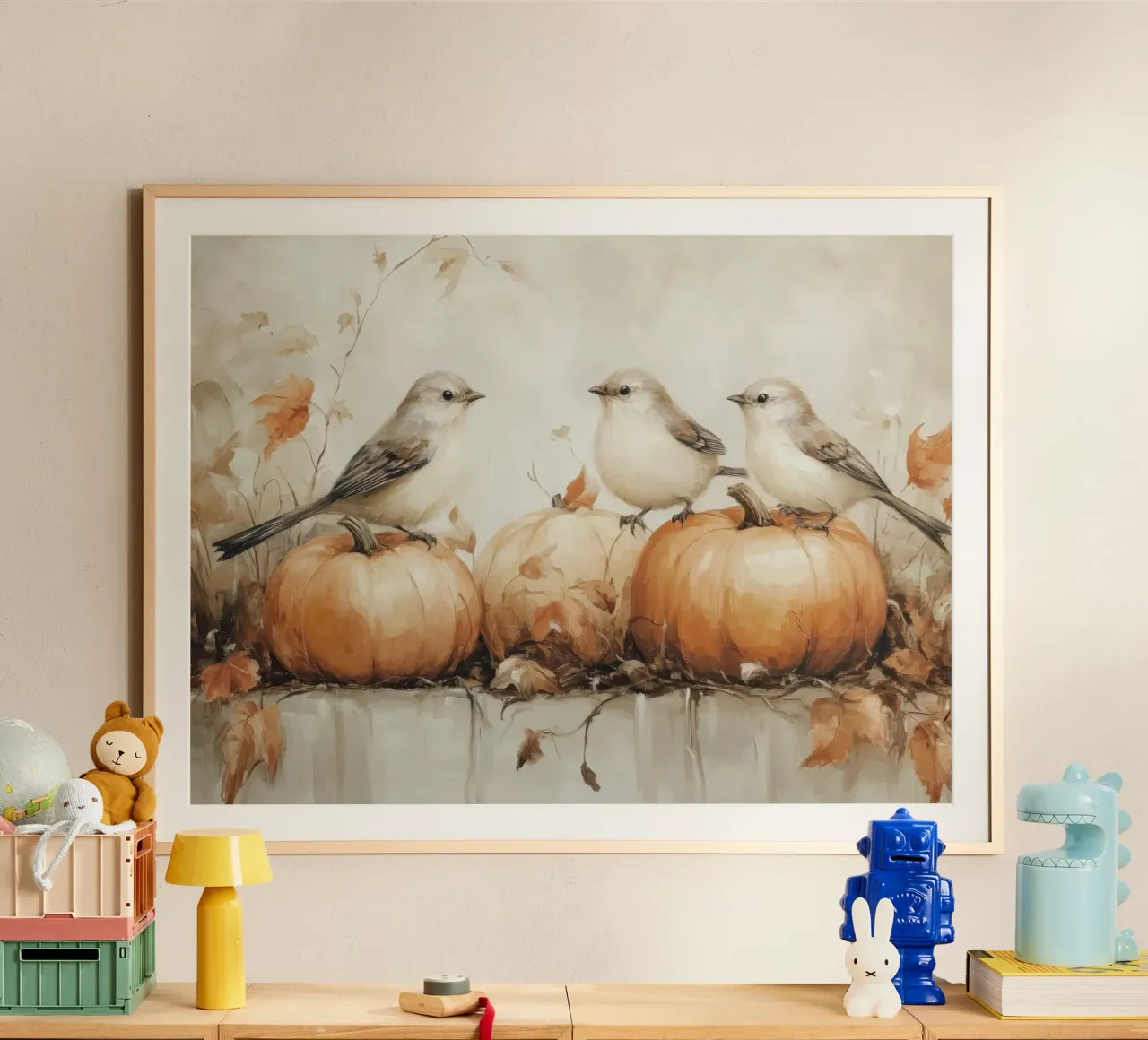 Arte delle zucche e degli uccelli carta hahnemühle da Melloi Art Print