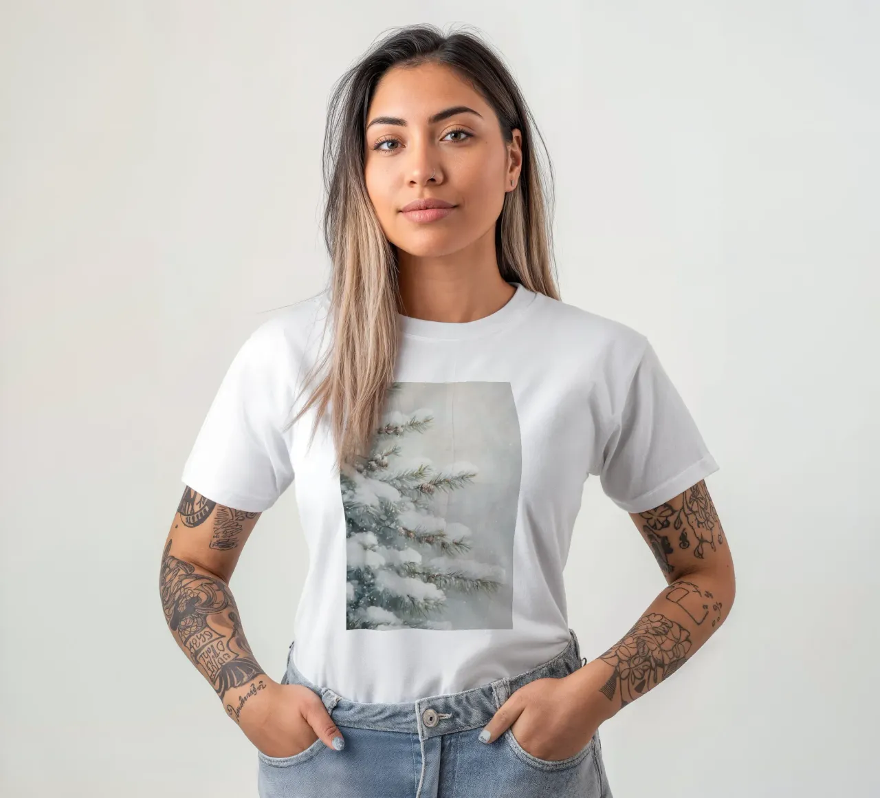 Snow Pine Tree Art t-shirt by Melloi Art Print