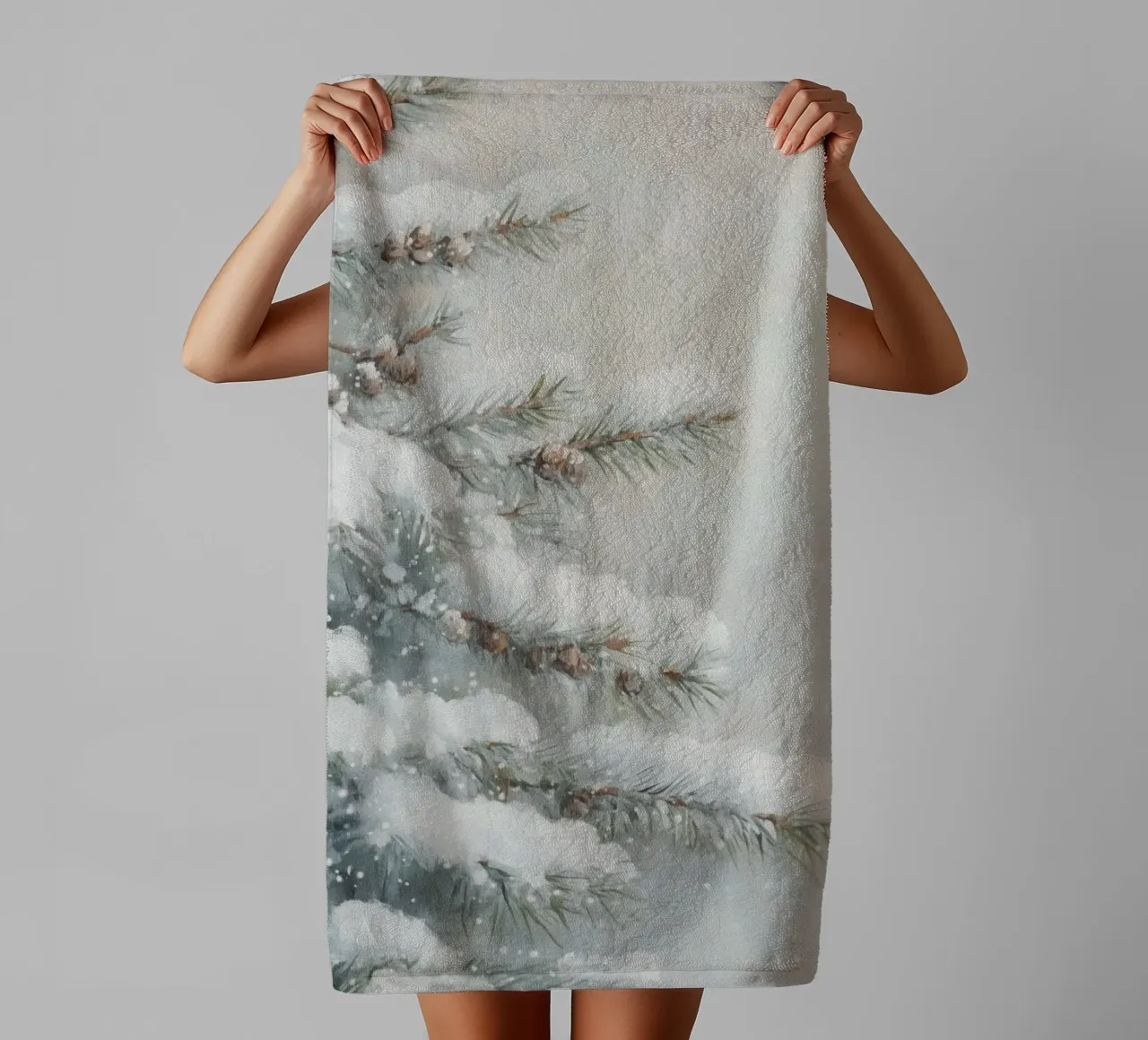 Snow Pine Tree Art towel by Melloi Art Print