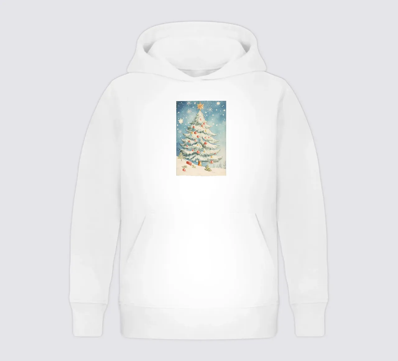 Albero di Natale in un paesaggio innevato felpa bambino con cappuccio da Melloi Art Print