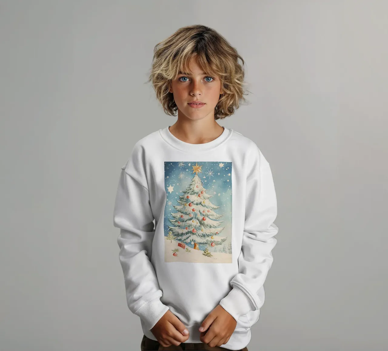 Albero di Natale in un paesaggio innevato felpa bambino da Melloi Art Print