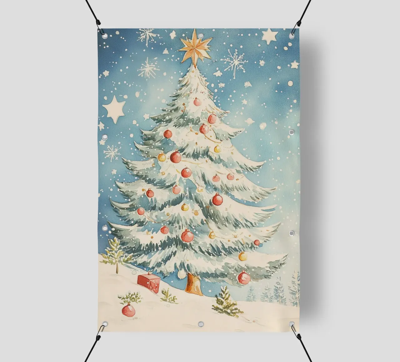 Albero di Natale in un paesaggio innevato telo in pvc da Melloi Art Print