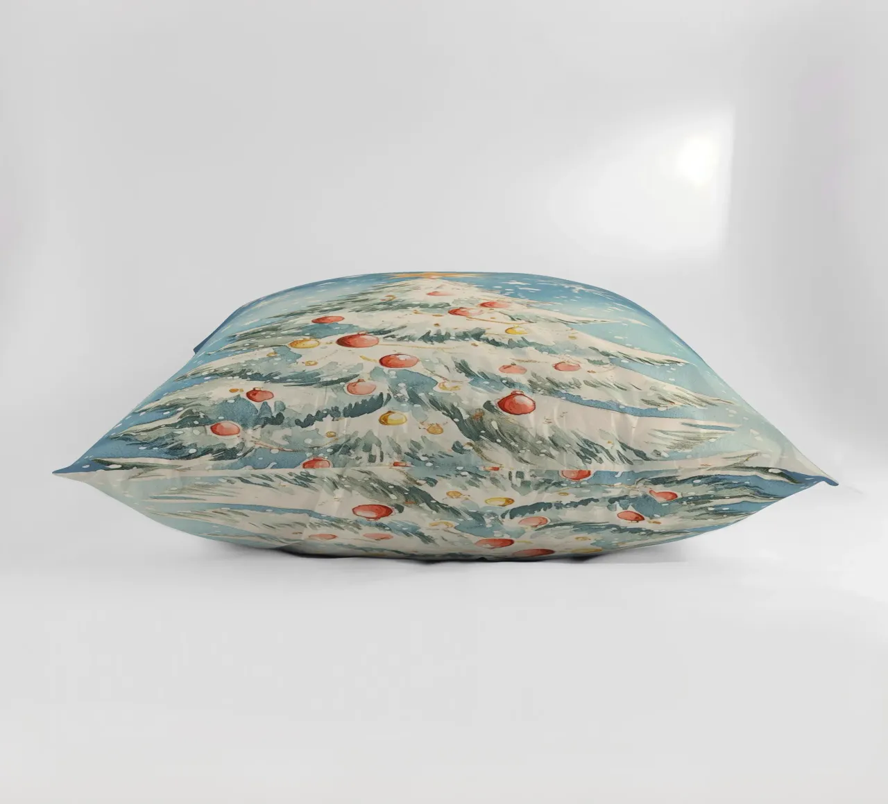 Albero di Natale in un paesaggio innevato cuscino da Melloi Art Print