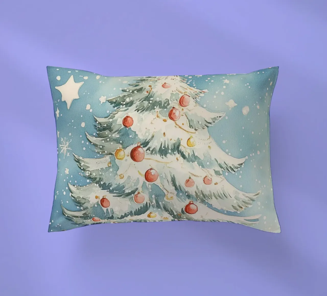 Albero di Natale in un paesaggio innevato cuscino da Melloi Art Print