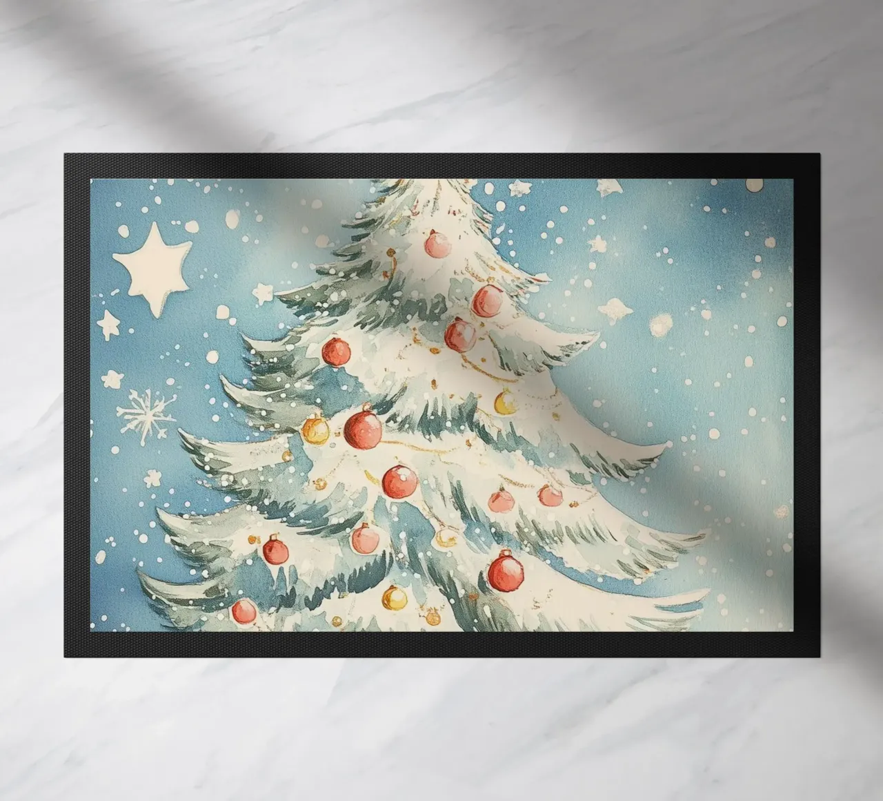 Albero di Natale in un paesaggio innevato zerbino da Melloi Art Print