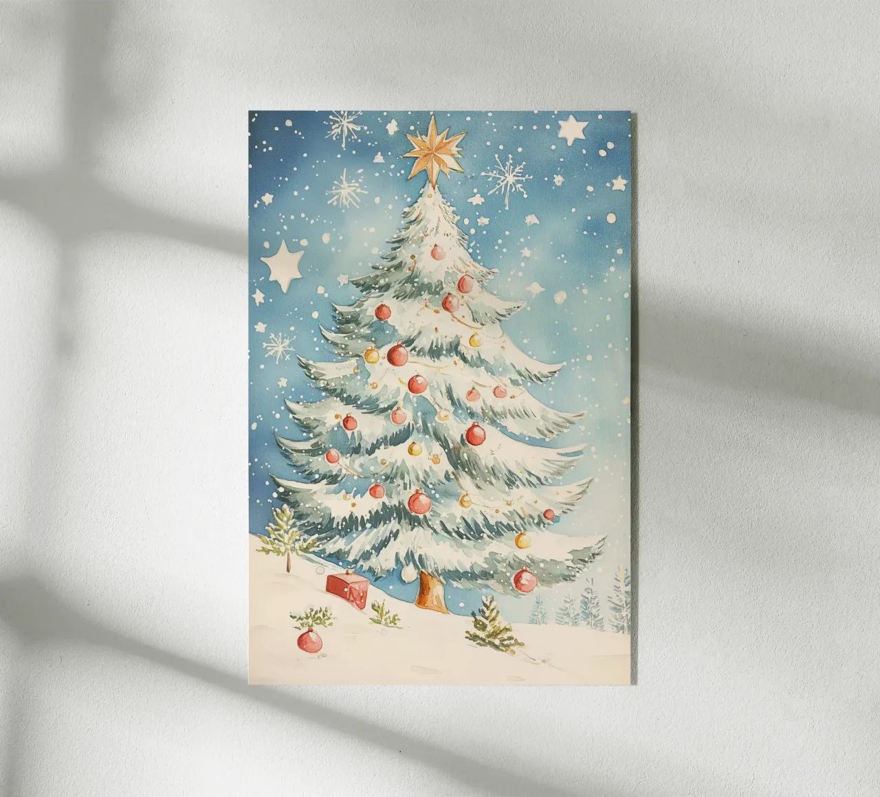 Albero di Natale in un paesaggio innevato plexiglass da Melloi Art Print