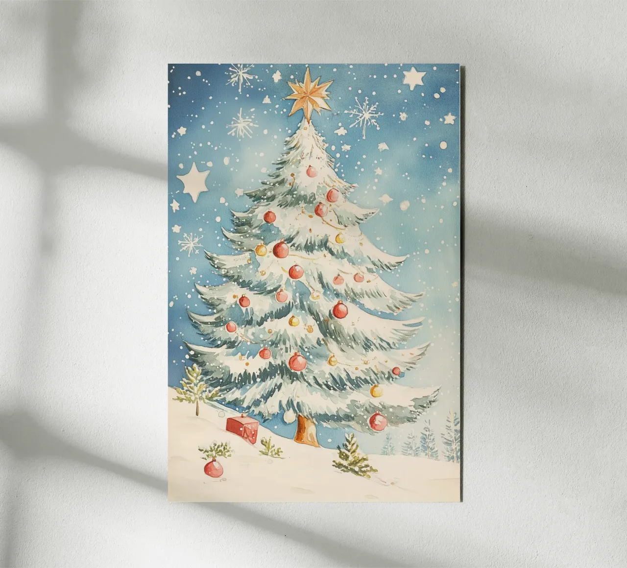 Albero di Natale in un paesaggio innevato alluminio dibond da Melloi Art Print