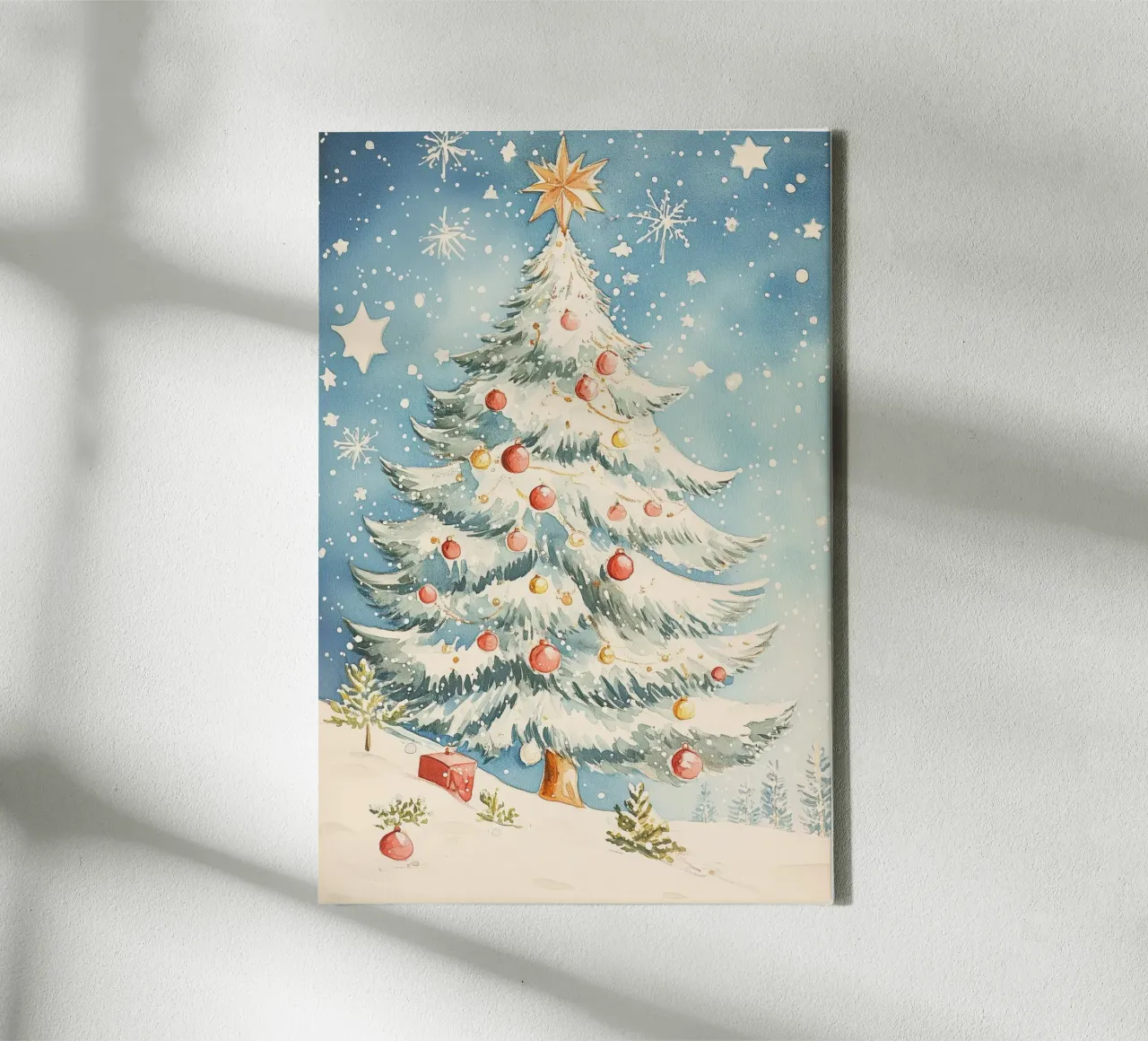 Albero di Natale in un paesaggio innevato tela con Cornice a cassetta da Melloi Art Print