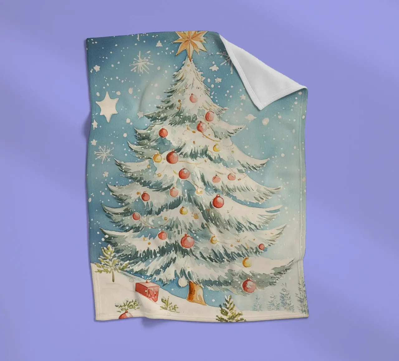 Albero di Natale in un paesaggio innevato coperta in pile da Melloi Art Print