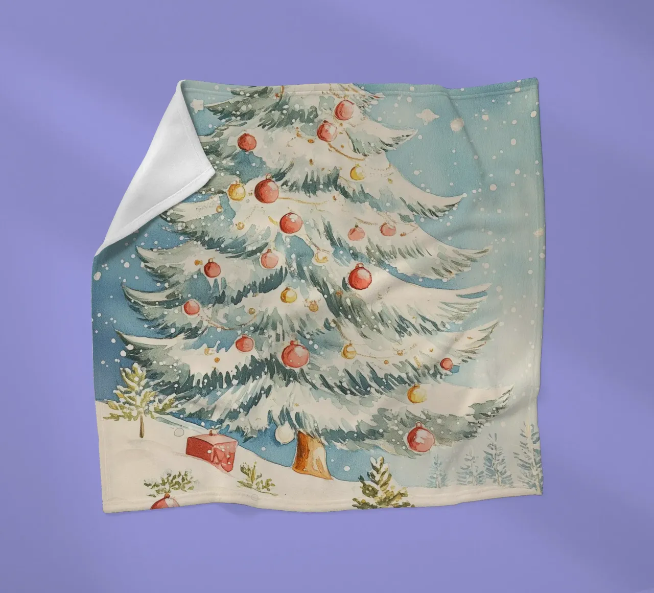 Albero di Natale in un paesaggio innevato coperta in pile da Melloi Art Print