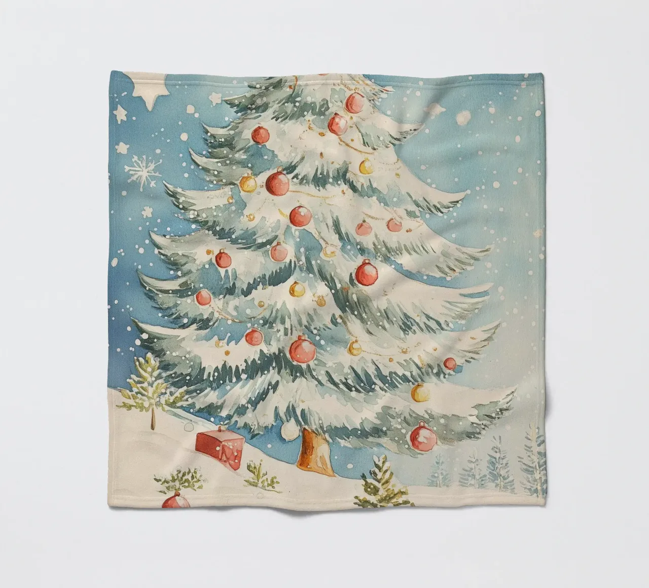 Albero di Natale in un paesaggio innevato coperta in pile da Melloi Art Print