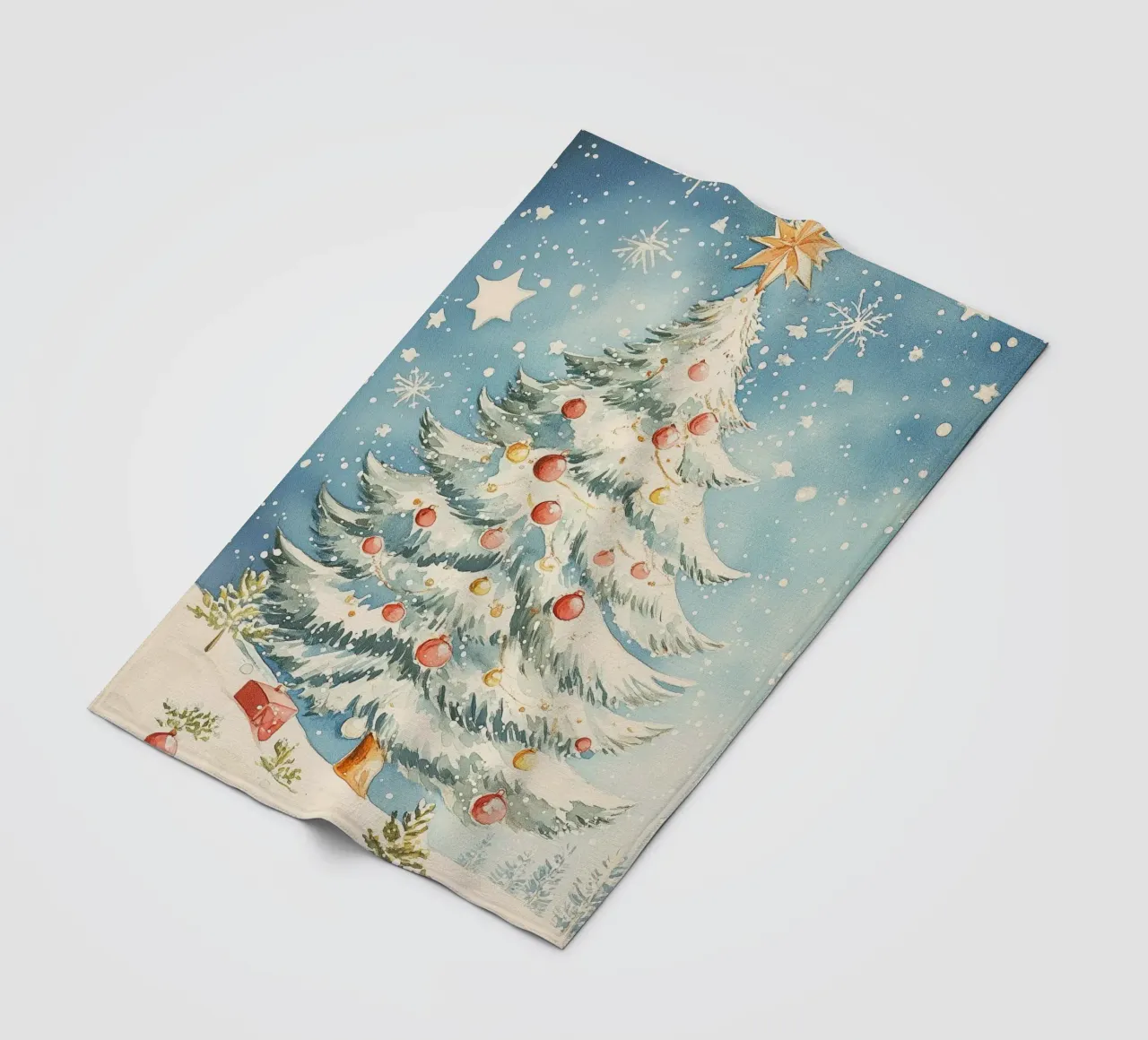 Albero di Natale in un paesaggio innevato coperta in pile da Melloi Art Print