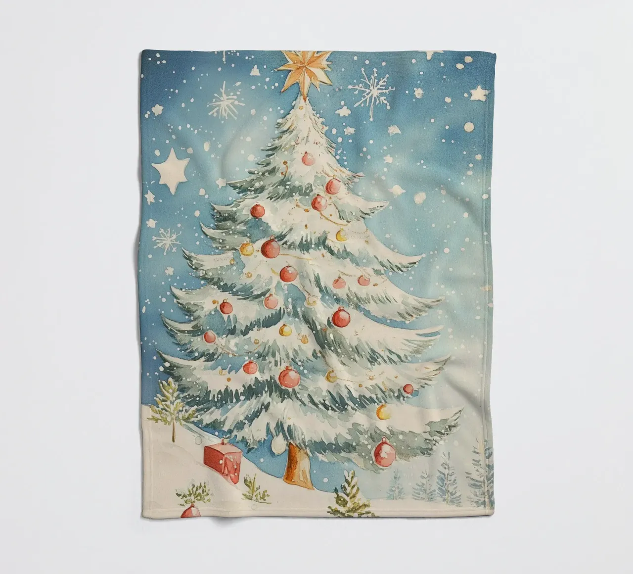 Albero di Natale in un paesaggio innevato coperta in pile da Melloi Art Print