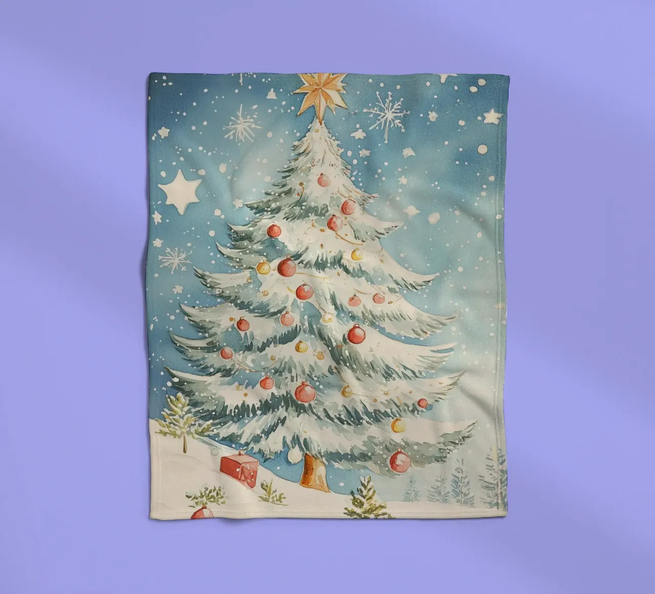 Albero di Natale in un paesaggio innevato coperta in pile da Melloi Art Print