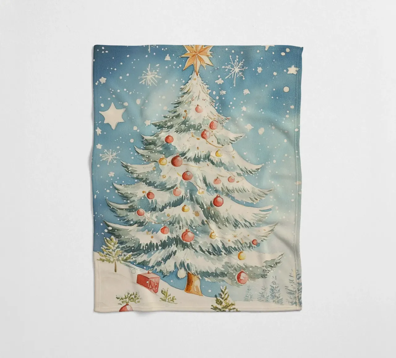 Albero di Natale in un paesaggio innevato coperta in pile da Melloi Art Print