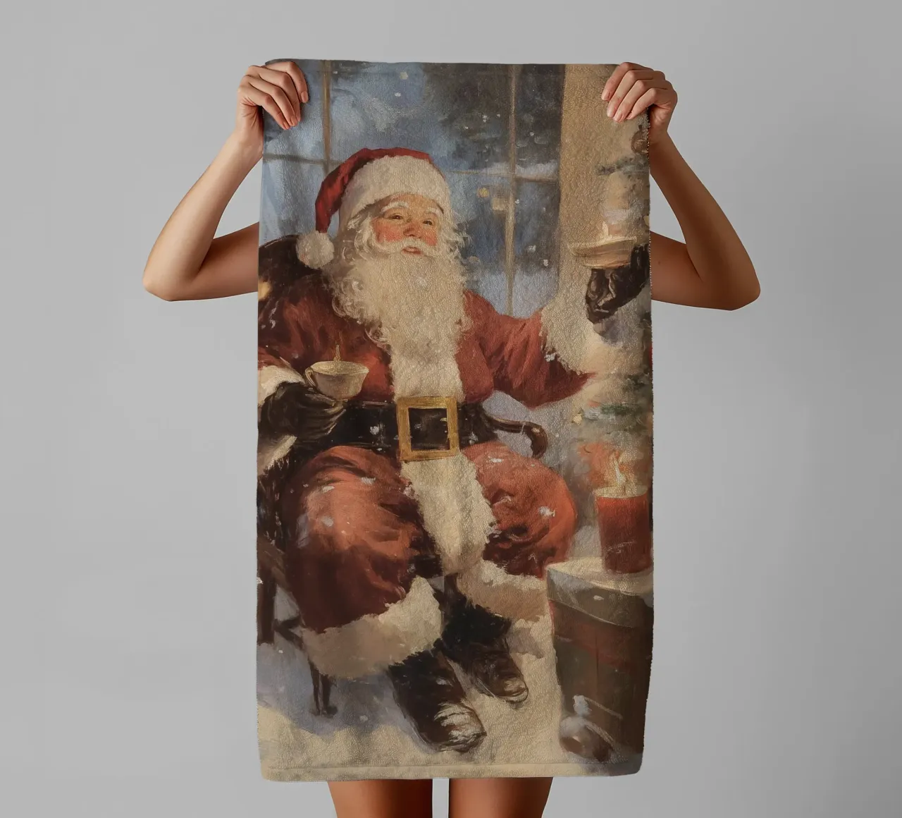 Père Noël festif avec sapin de Noël serviette de bain de Melloi Art Print