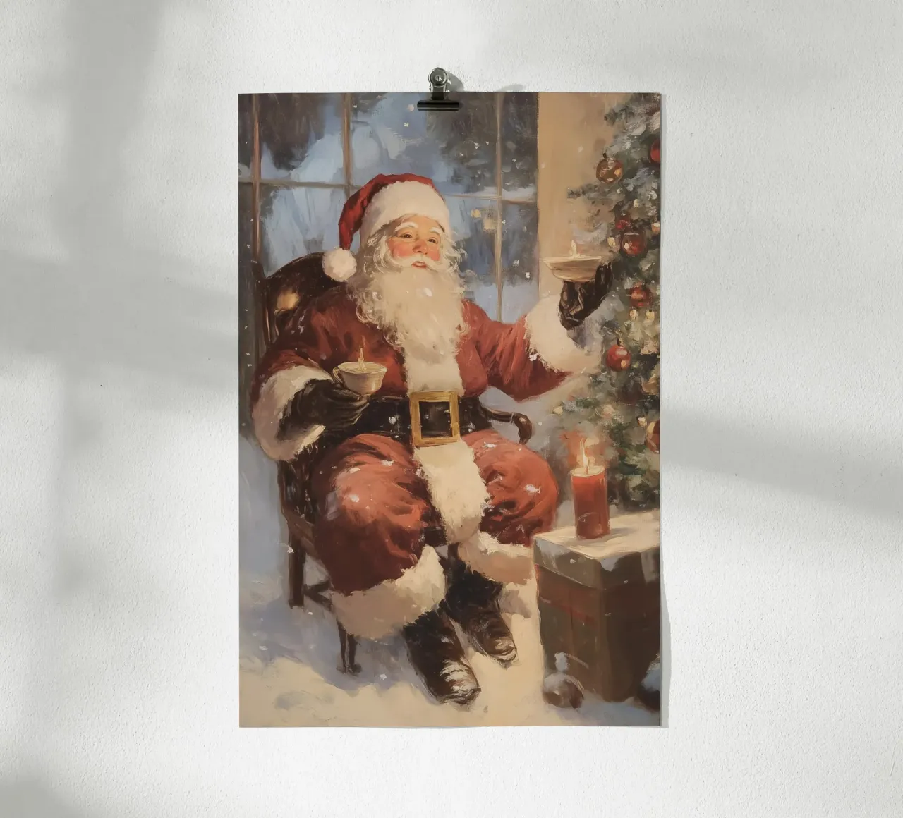 Babbo Natale con albero di Natale poster da Melloi Art Print