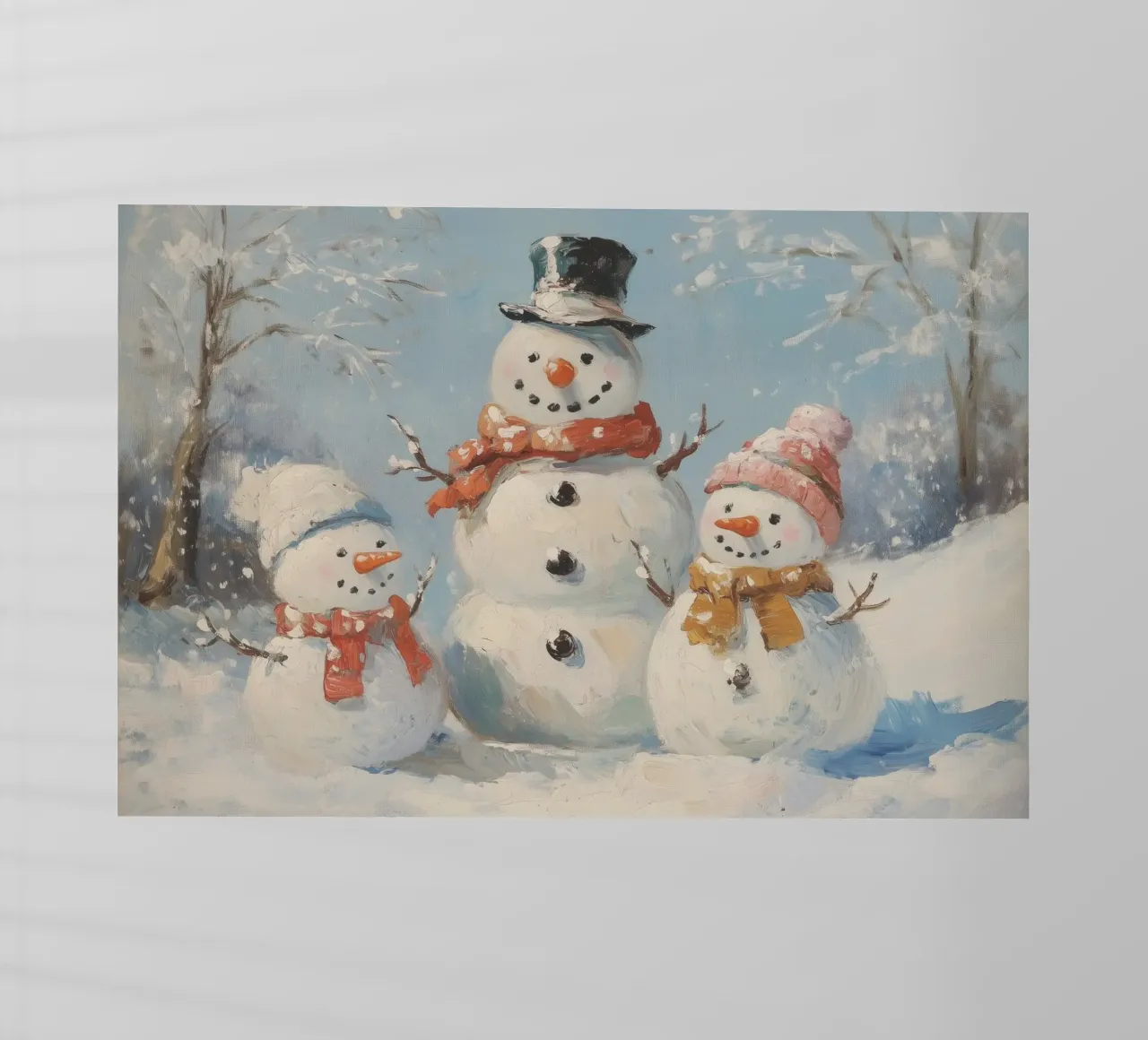 Pupazzi di neve in festa nel paese delle meraviglie invernali pellicola backlit da Melloi Art Print