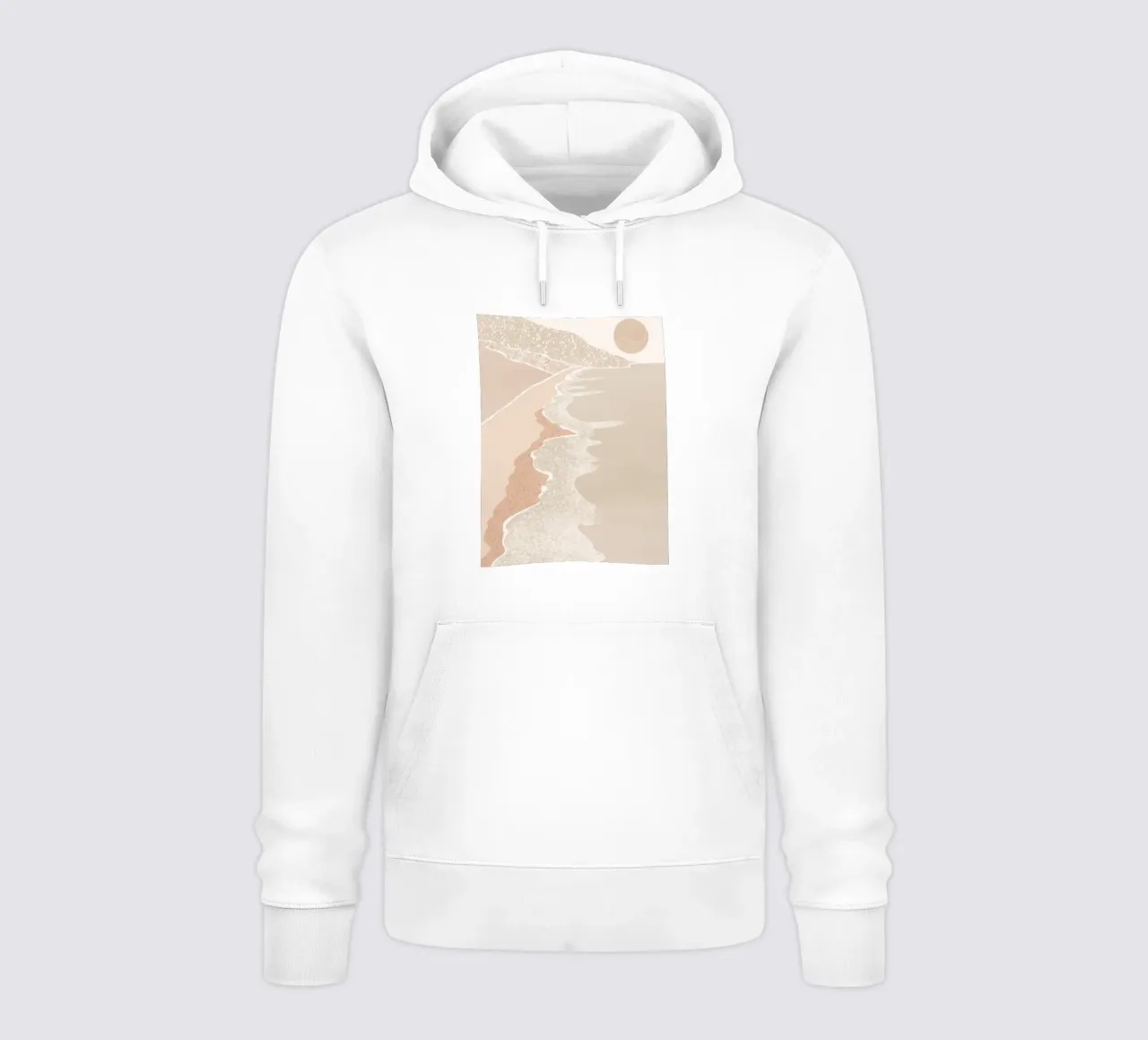 Scena di spiaggia pastello con sole stilizzato felpa con cappuccio da Melloi Art Print