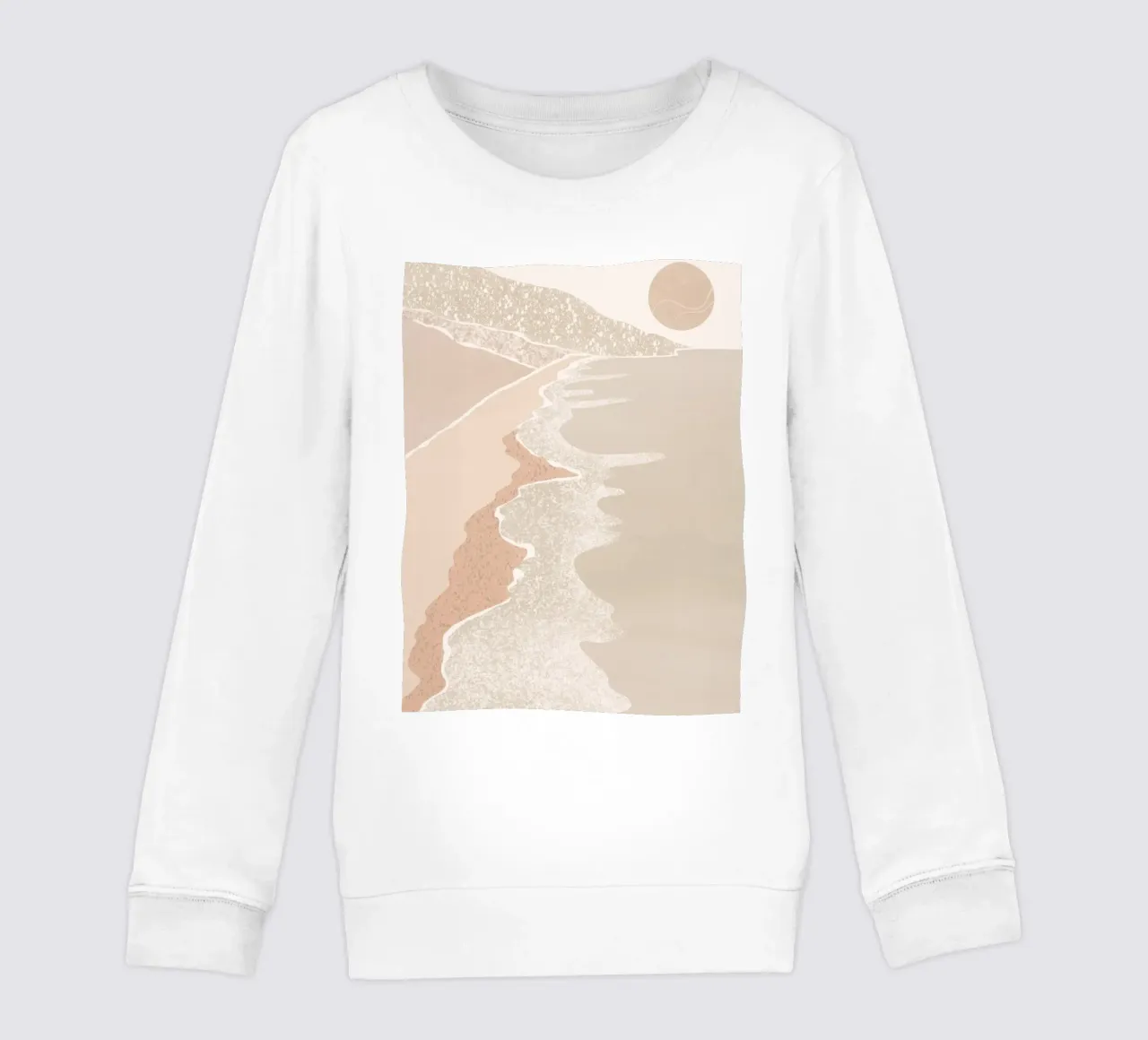 Scena di spiaggia pastello con sole stilizzato felpa bambino da Melloi Art Print