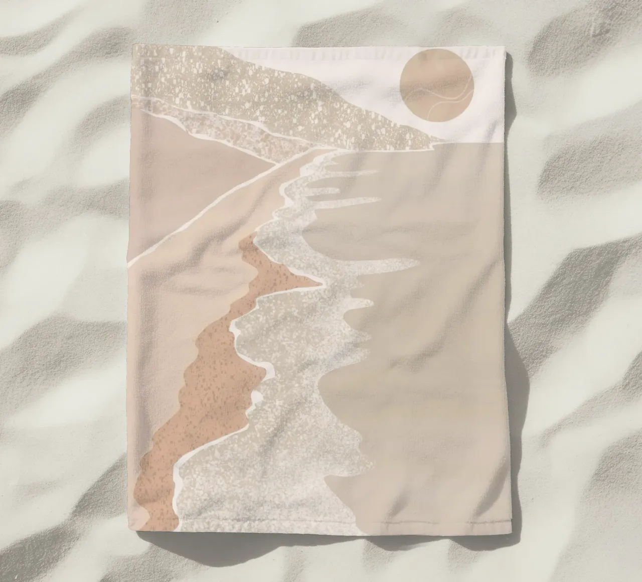 Scena di spiaggia pastello con sole stilizzato telo mare da Melloi Art Print