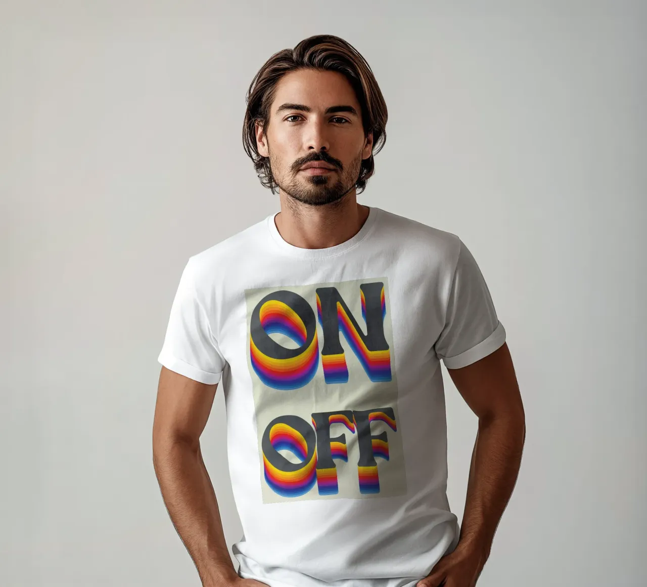 Arcobaleno ON OFF Stampa d'arte retrò, Arcobaleno t-shirt da Studio Mooodz