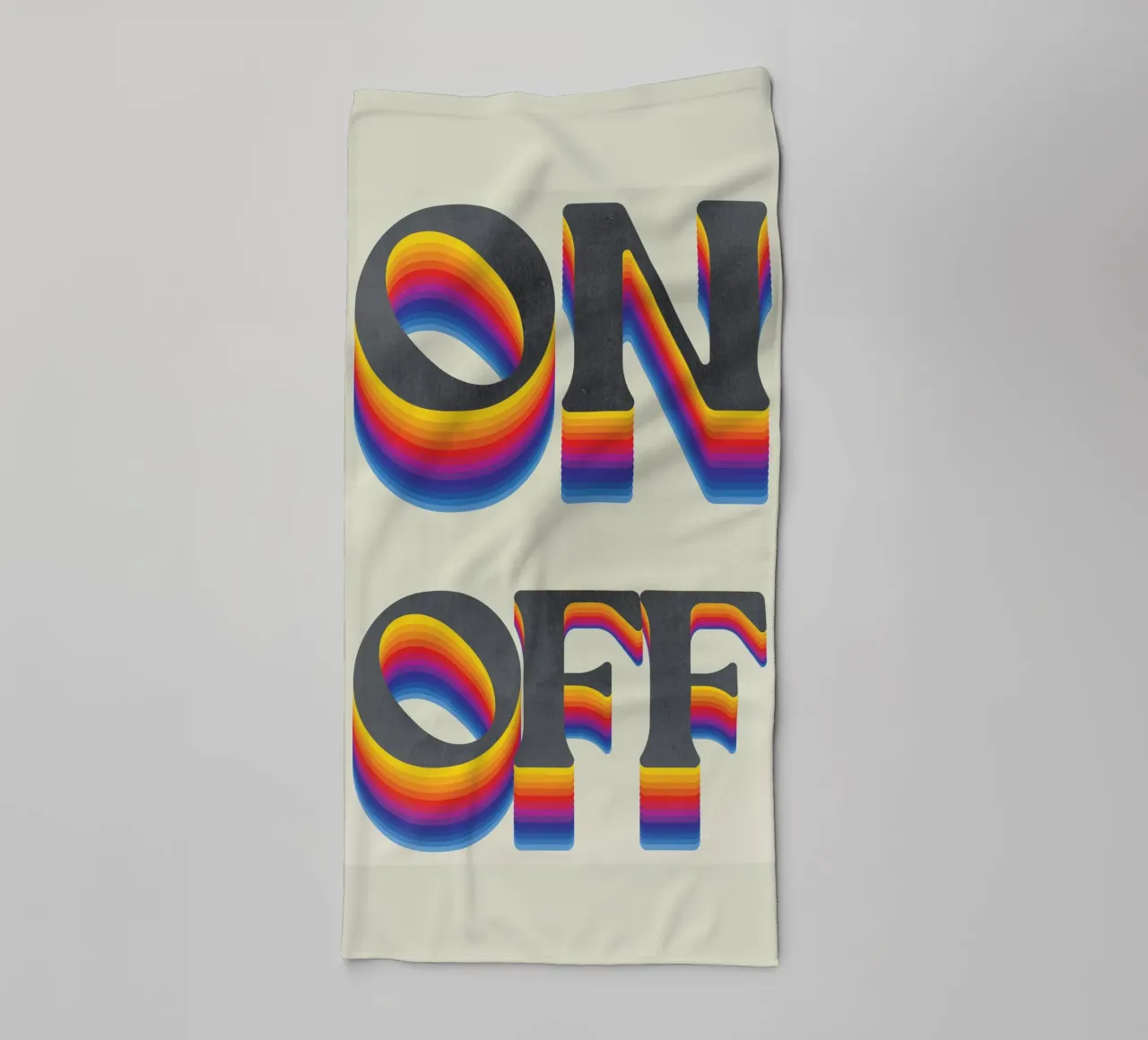 Regenboog ON OFF Retro Kunstdruk, Regenboog badhanddoek van Studio Mooodz
