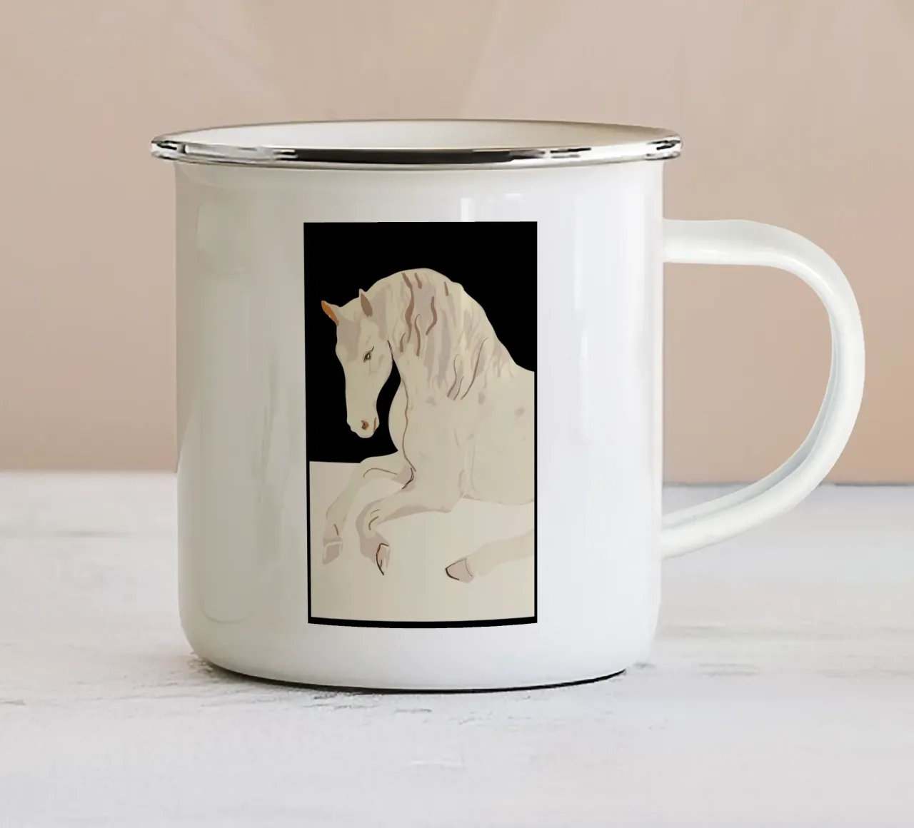 Minimalistische abstracte kunst Paard 2 emaille mok van ThingDesign